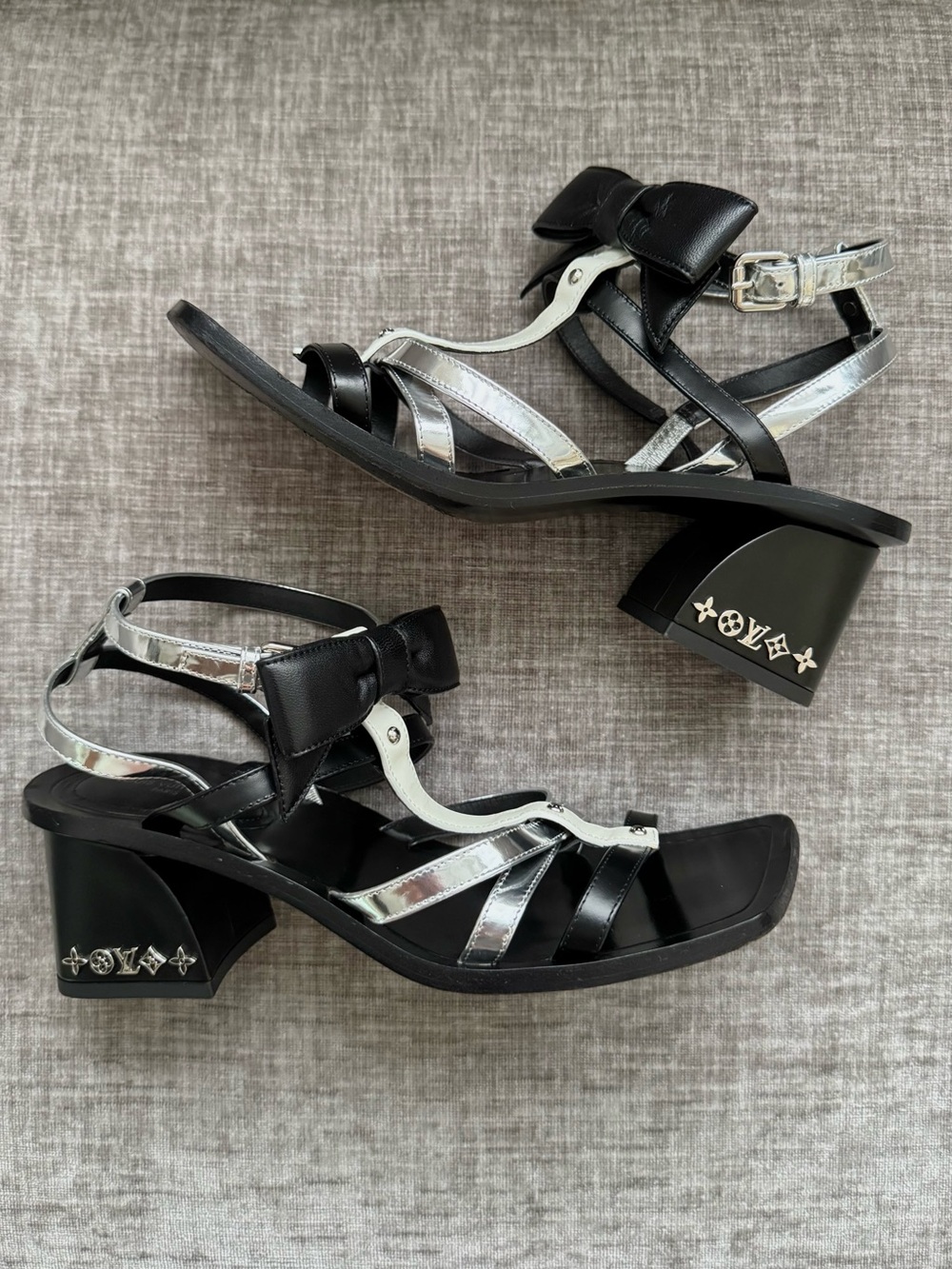 Louis Vuitton x Fornasetti 2021 Bow Gladiator Sandals Black Silver 36.5